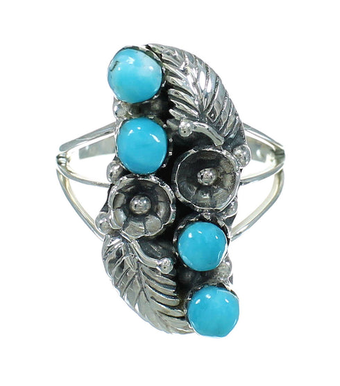 Silver Southwestern Turquoise Flower Ring Size 6 QX84383
